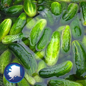 cucumber pickles processed in brine - with Alaska icon