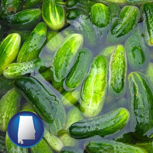 cucumber pickles processed in brine - with Alabama icon
