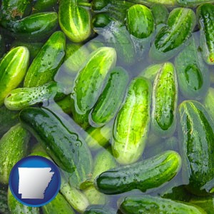 cucumber pickles processed in brine - with Arkansas icon