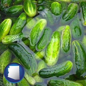 cucumber pickles processed in brine - with Arizona icon