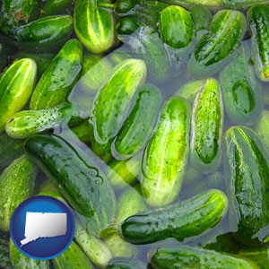 cucumber pickles processed in brine - with Connecticut icon