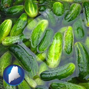 cucumber pickles processed in brine - with Maine icon