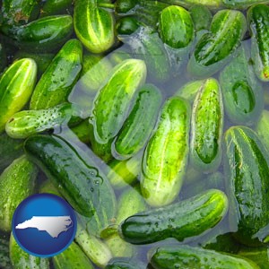 cucumber pickles processed in brine - with North Carolina icon