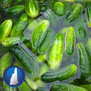cucumber pickles processed in brine - with New Hampshire icon