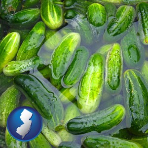 cucumber pickles processed in brine - with New Jersey icon