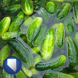 cucumber pickles processed in brine - with Nevada icon