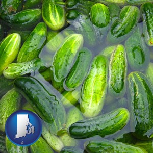 cucumber pickles processed in brine - with Rhode Island icon
