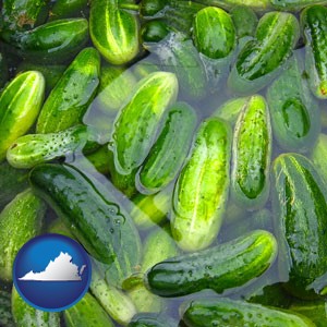 cucumber pickles processed in brine - with Virginia icon