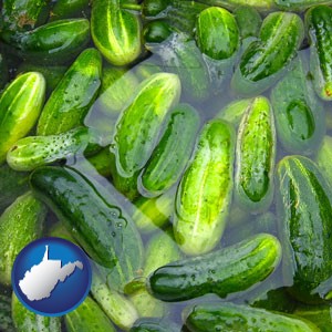 cucumber pickles processed in brine - with West Virginia icon