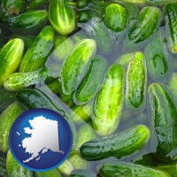 alaska map icon and cucumber pickles processed in brine