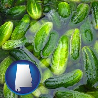 alabama map icon and cucumber pickles processed in brine
