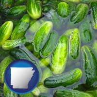 arkansas map icon and cucumber pickles processed in brine