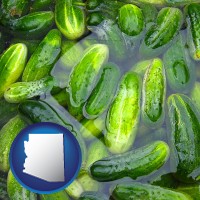 arizona map icon and cucumber pickles processed in brine