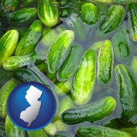 new-jersey map icon and cucumber pickles processed in brine