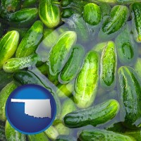 oklahoma map icon and cucumber pickles processed in brine