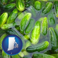 rhode-island map icon and cucumber pickles processed in brine