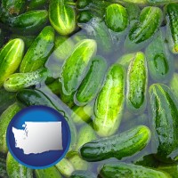 washington map icon and cucumber pickles processed in brine